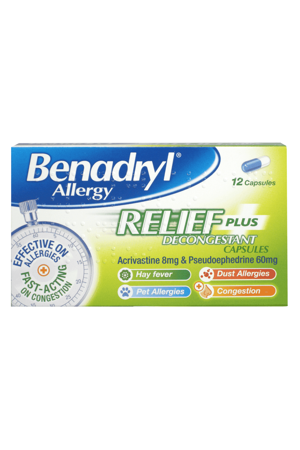Benadryl Plus 12 Capsules — photo 1